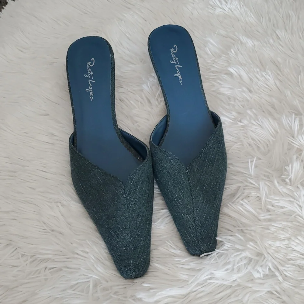 DENIM KITTEN HEEL MULES 6 - Picture 8 of 8